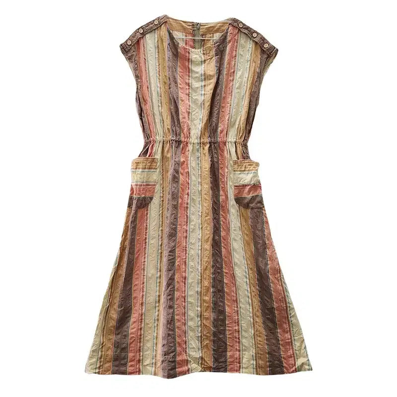 [BUNJANG] Vintage Ethnic Stripe Side Button Dress / 빈티지 에스닉 스트라이프 사이드버튼 원피스 M