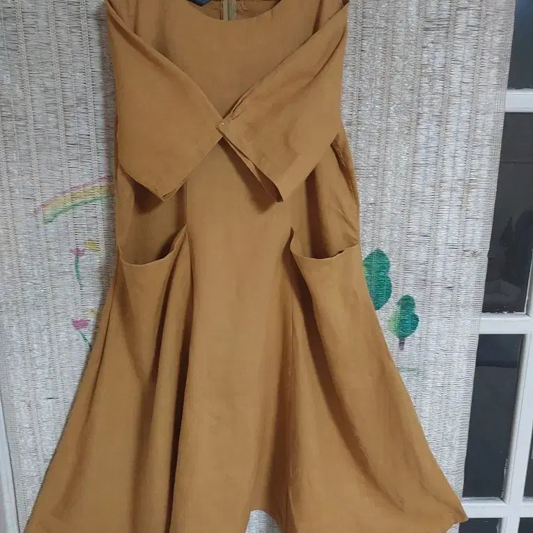 [BUNJANG] Mustard Linen Short-Sleeve Long Dress / 머스타드 컬러 린넨 원피스 반팔