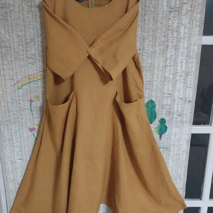 [BUNJANG] Mustard Linen Short-Sleeve Long Dress / 머스타드 컬러 린넨 원피스 반팔