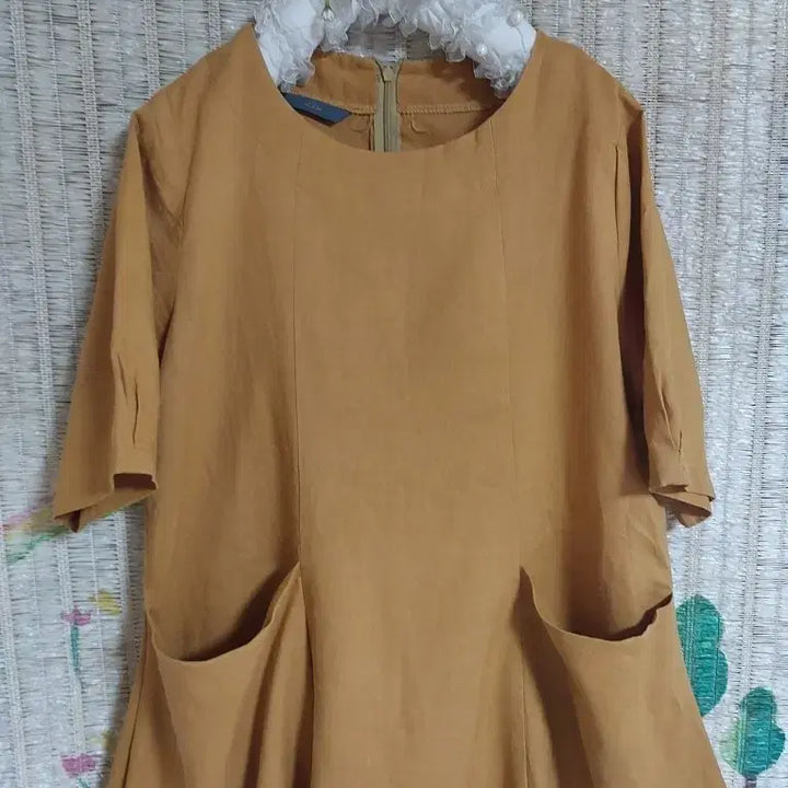 [BUNJANG] Mustard Linen Short-Sleeve Long Dress / 머스타드 컬러 린넨 원피스 반팔