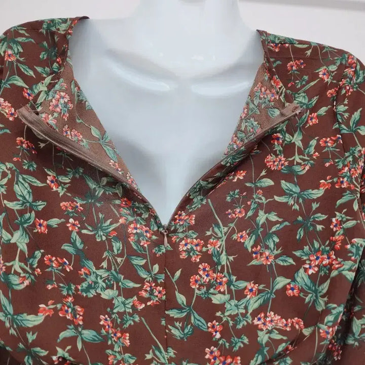 [BUNJANG] Flower Pattern Long Asymmetrical Dress - Brown / 플라워 패턴 롱 언발 원피스 브라운 FREE