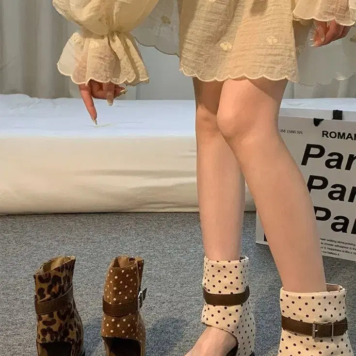 [BUNJANG] Dot Canvas Boots Sandals / 도트 캔버스 부츠 샌들 여름 인조가죽 스트랩 샌들(4컬러)