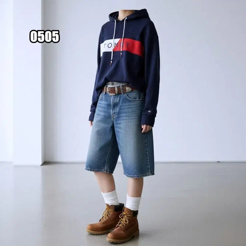 [BUNJANG] Tommy Hilfiger Big Flag Logo Cropped Hoodie / M 타미힐피거의 빅 플래그 로고 크롭 후드 티셔츠