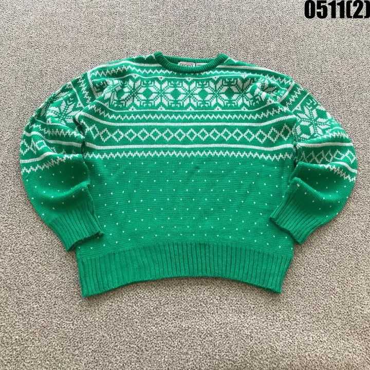 [BUNJANG] Vintage Green Nordic Pattern Knit Sweater / 빈티지 그린 노르딕 패턴 니트 스웨터 s