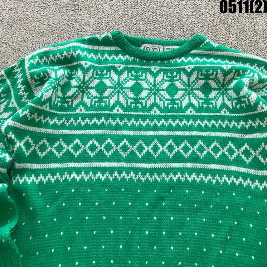 [BUNJANG] Vintage Green Nordic Pattern Knit Sweater / 빈티지 그린 노르딕 패턴 니트 스웨터 s