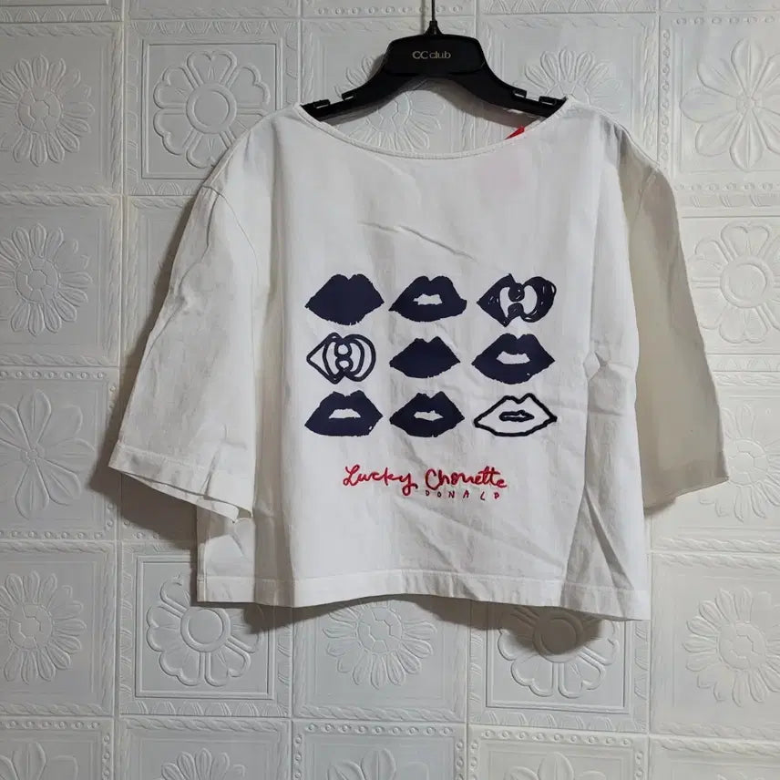 [BUNJANG] Lucky Chouette Embroidered Printing T-Shirt / 럭키슈에뜨 자수 프린팅 티셔츠