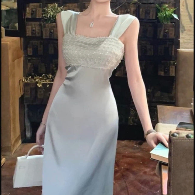 [BUNJANG] Sky Blue Silk Long One-Piece Dress for Prom Party, After Party, Bridal Shower / 하늘색 프롬파티 애프터파티 브라이덜샤워 드레스