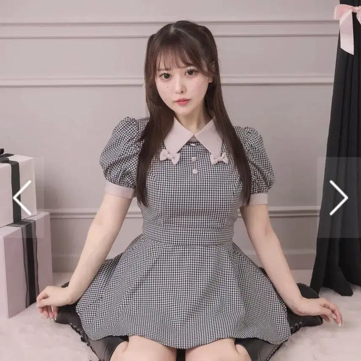 [BUNJANG] Pium Ribbon Collar Gingham Jire-gae Girl Set / 피움 리본 카라 셋업 깅엄 양산형 지뢰계 걸리