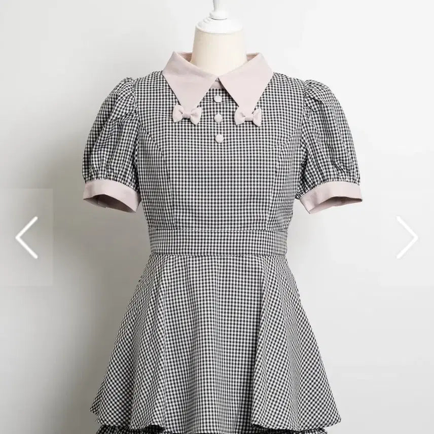 [BUNJANG] Pium Ribbon Collar Gingham Jire-gae Girl Set / 피움 리본 카라 셋업 깅엄 양산형 지뢰계 걸리