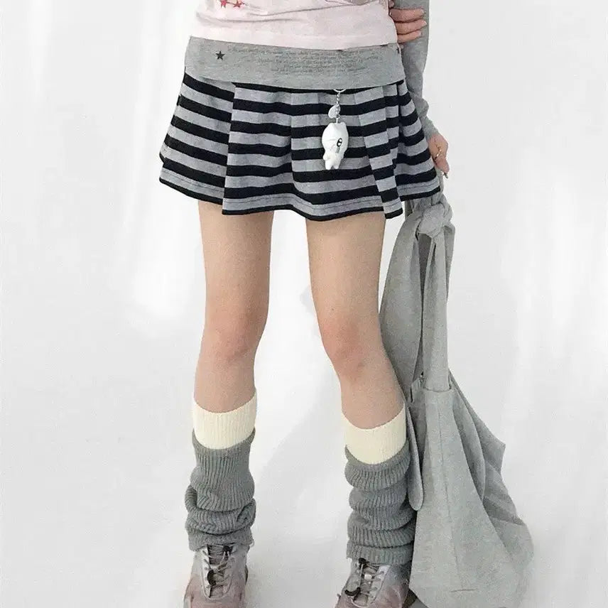 [BUNJANG] Stripe Mini Skirt Layered Skirt / 서브컬처 스트라이프 미니 스커트 레이어드 스커트