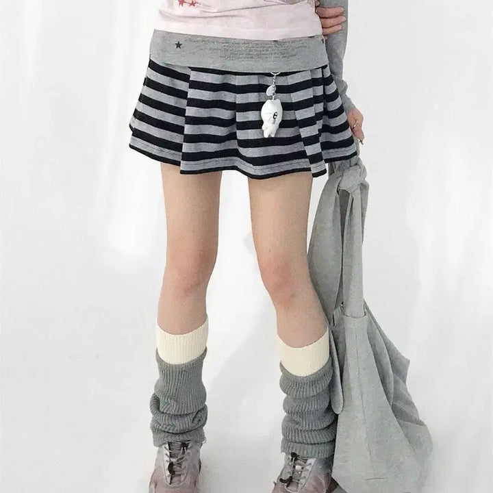 [BUNJANG] Stripe Mini Skirt Layered Skirt / 서브컬처 스트라이프 미니 스커트 레이어드 스커트