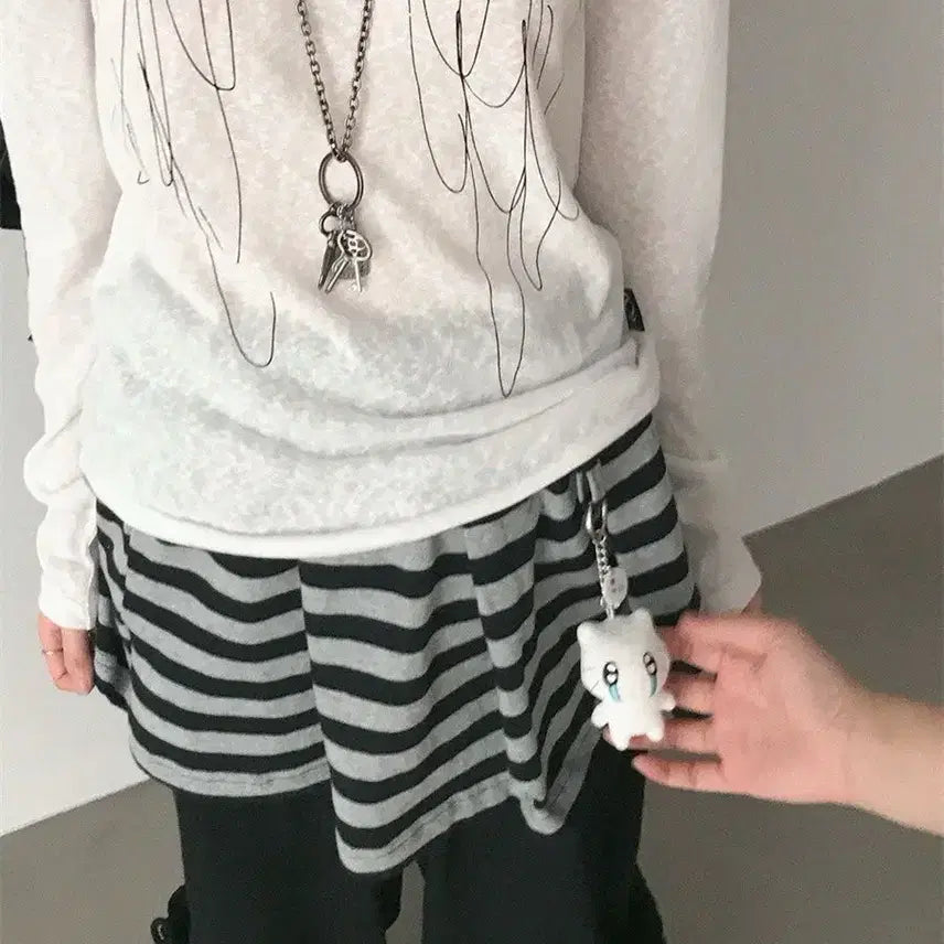 [BUNJANG] Stripe Mini Skirt Layered Skirt / 서브컬처 스트라이프 미니 스커트 레이어드 스커트