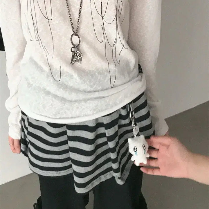 [BUNJANG] Stripe Mini Skirt Layered Skirt / 서브컬처 스트라이프 미니 스커트 레이어드 스커트