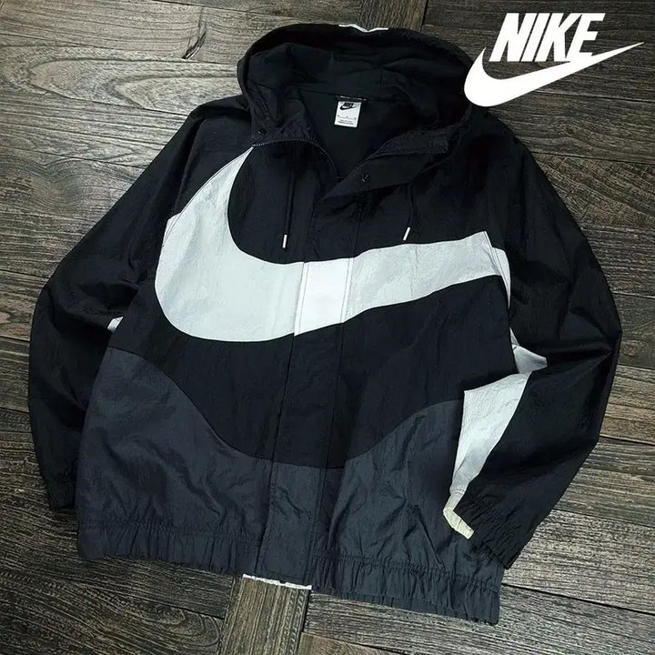 [BUNJANG] Nike Big Swoosh High Neck Oversized Hooded Windbreaker Jacket Black / 나이키 빅스우시 하이넥 오버핏 후드 바람막이 자켓 블랙 M20523