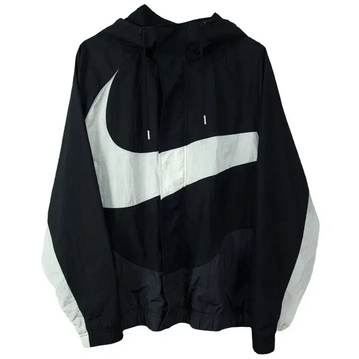 [BUNJANG] Nike Big Swoosh High Neck Oversized Hooded Windbreaker Jacket Black / 나이키 빅스우시 하이넥 오버핏 후드 바람막이 자켓 블랙 M20523
