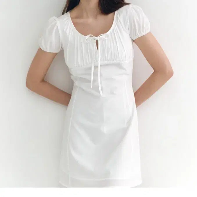 [BUNJANG] Moiry Shirring Mini Dress White / 모일리 shirring mini dress 화이트 아이브 레이 착용