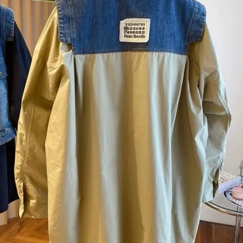 [BUNJANG] Khaki Denim Layered Oversized Shirt / 카키색  데님 레이어드 셔츠