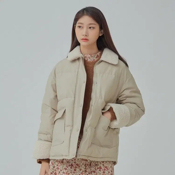 [BUNJANG] Mixxo Oversized Sherpa Collar Short Puffer Jacket / 미쏘 오버핏 덤블배색 숏 푸퍼