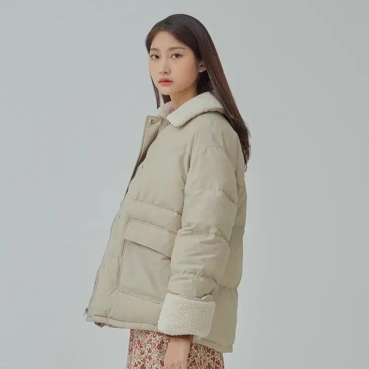 [BUNJANG] Mixxo Oversized Sherpa Collar Short Puffer Jacket / 미쏘 오버핏 덤블배색 숏 푸퍼