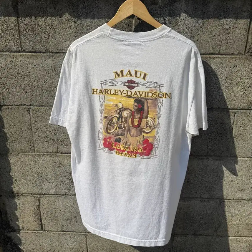 [BUNJANG] Harley-Davidson Vintage Hawaii Lahaina Print Short Sleeve T-Shirt / 할리데이비슨 빈티지 하와이 프린팅 반팔 티셔츠
