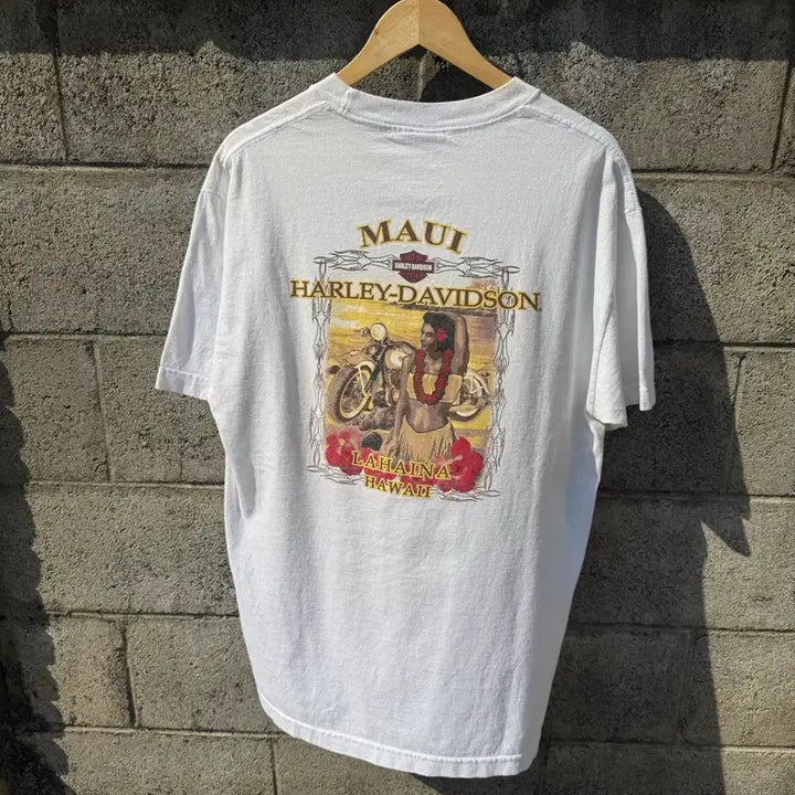 [BUNJANG] Harley-Davidson Vintage Hawaii Lahaina Print Short Sleeve T-Shirt / 할리데이비슨 빈티지 하와이 프린팅 반팔 티셔츠