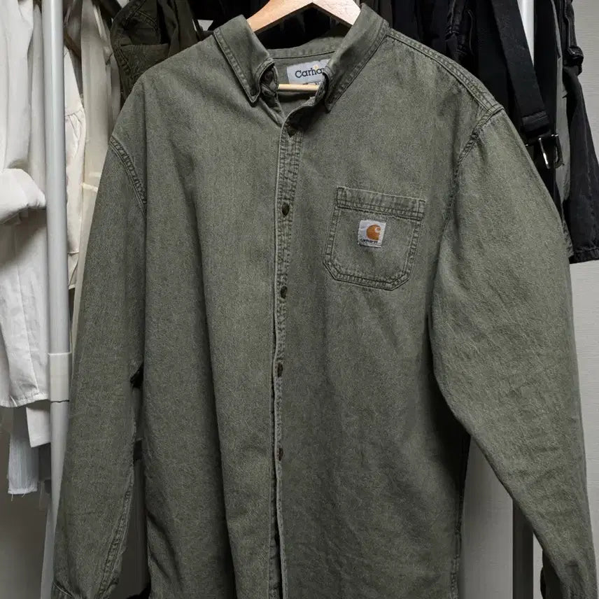 [BUNJANG] Carhartt Khaki Denim Work Shirt / 칼하트 카키 데님 워크 셔츠