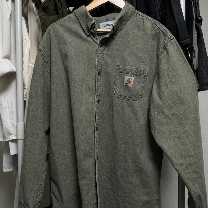 [BUNJANG] Carhartt Khaki Denim Work Shirt / 칼하트 카키 데님 워크 셔츠