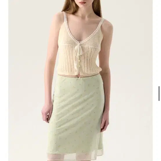 [BUNJANG] TUDMENT Mint Low Rise Flower Midi Skirt / 튜드먼트 민트 로우라이즈 플라워 미디 스커트