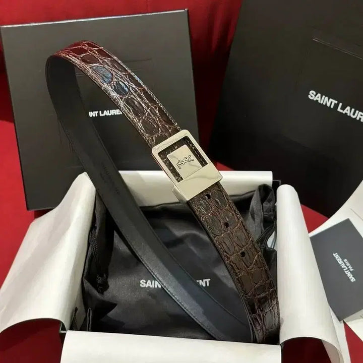 [BUNJANG] Saint Laurent Burgundy Leather Belt 3.0cm / 생로랑 버건디 가죽 벨트 3.0cm