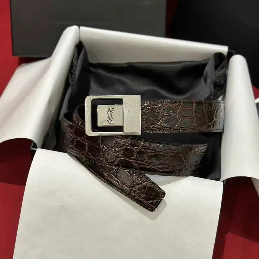 [BUNJANG] Saint Laurent Burgundy Leather Belt 3.0cm / 생로랑 버건디 가죽 벨트 3.0cm
