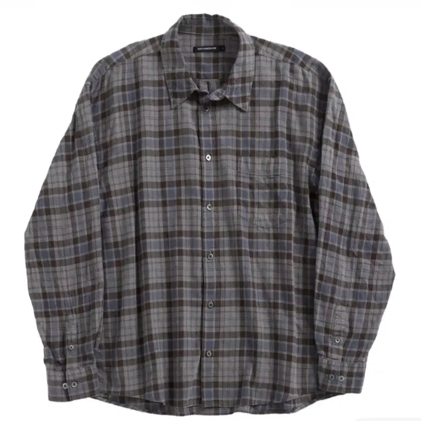 [BUNJANG] Hatching Room Classic Overshirt Overdyed Check Sky Blue Brown Size 4 / [4] 해칭룸 클래식 셔츠 오버다이드 체크 스카이블루 브라운