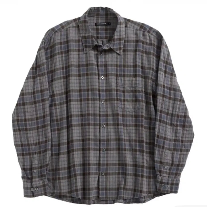 [BUNJANG] Hatching Room Classic Overshirt Overdyed Check Sky Blue Brown Size 4 / [4] 해칭룸 클래식 셔츠 오버다이드 체크 스카이블루 브라운
