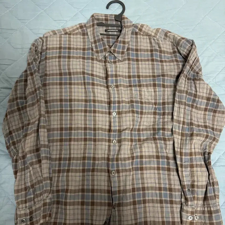 [BUNJANG] Hatching Room Classic Overshirt Overdyed Check Sky Blue Brown Size 4 / [4] 해칭룸 클래식 셔츠 오버다이드 체크 스카이블루 브라운