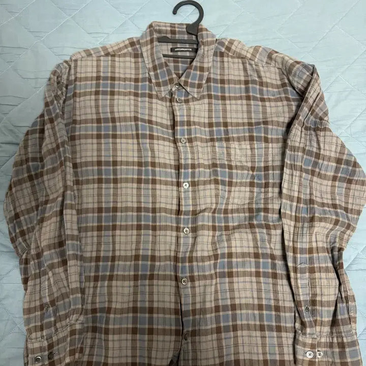 [BUNJANG] Hatching Room Classic Overshirt Overdyed Check Sky Blue Brown Size 4 / [4] 해칭룸 클래식 셔츠 오버다이드 체크 스카이블루 브라운