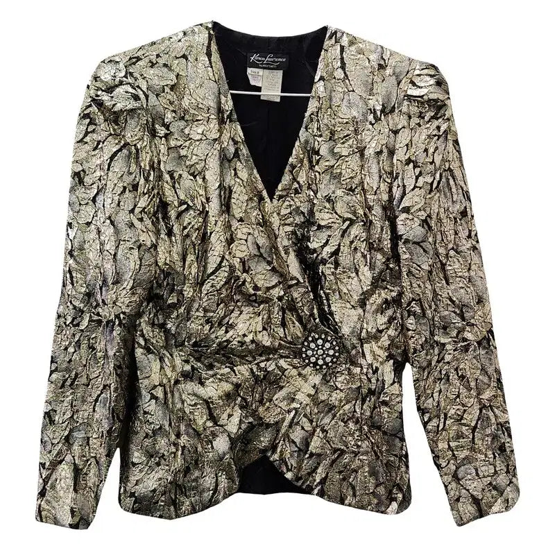 [BUNJANG] Luxury 80s-90s Metallic Feather Blazer Jacket (Made in USA) / 럭셔리 8090s 메탈릭 페더 블레이저 자켓 MADE IN USA
