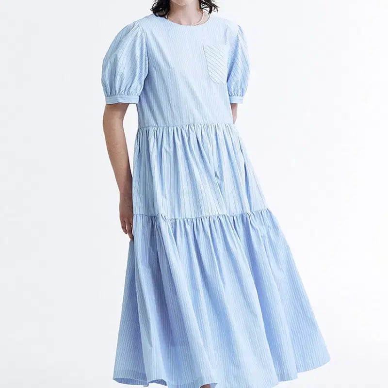 [BUNJANG] DEW E DEW E Stripe Puff Dress - Size M / DEW E DEW E 스트라이프 퍼프 원피스 M