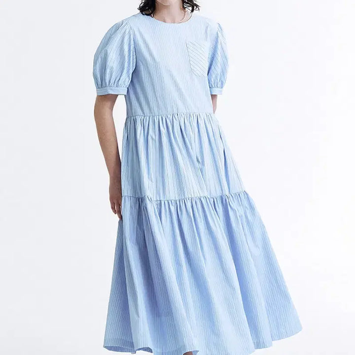 [BUNJANG] DEW E DEW E Stripe Puff Dress - Size M / DEW E DEW E 스트라이프 퍼프 원피스 M