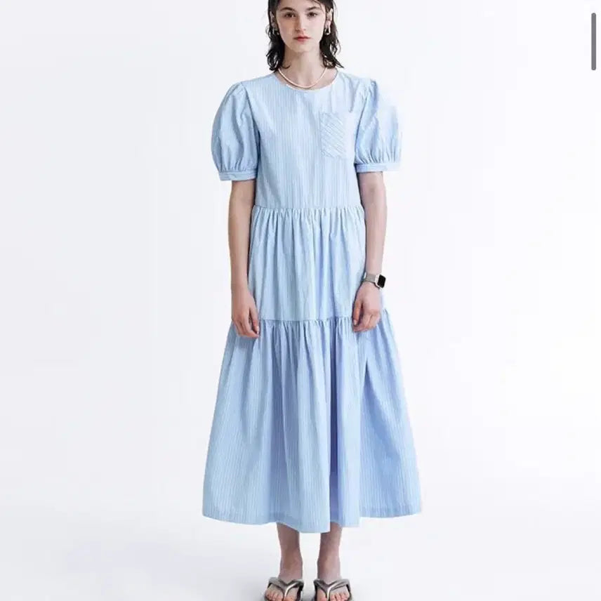 [BUNJANG] DEW E DEW E Stripe Puff Dress - Size M / DEW E DEW E 스트라이프 퍼프 원피스 M