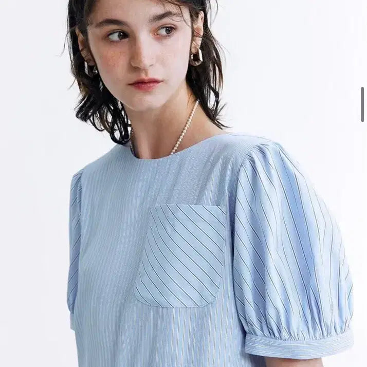 [BUNJANG] DEW E DEW E Stripe Puff Dress - Size M / DEW E DEW E 스트라이프 퍼프 원피스 M