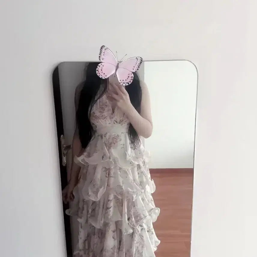 [BUNJANG] Flower Chiffon Tiered Long Dress / 플라워 쉬폰 캉캉 롱 원피스