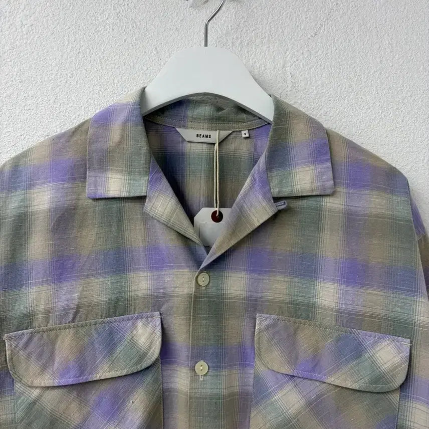 [BUNJANG] BEAMS Ombrecheck Loose Fit Open Collar Shirt / BEAMS Ombrecheck Loose Fit Open shirt