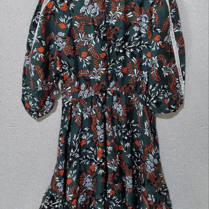 [BUNJANG] Maje Green Floral Print Linen Blend Short Sleeve Dress / 1사이즈) maje 마쥬 그린 플라워패턴 린넨혼방 반팔 원피스