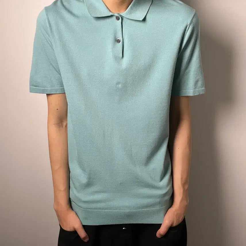 [BUNJANG] Theory Mint Knit Short Sleeve Polo Shirt S / Theory 띠어리 민트 니트 반팔 폴로 셔츠 S