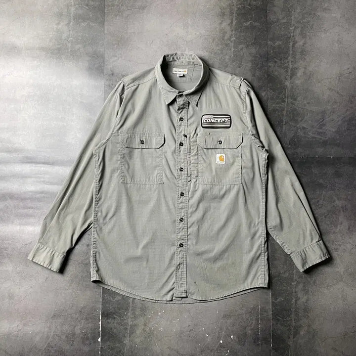 [BUNJANG] Carhartt Flap Pocket Work Shirt Light Grey / CARHARTT 칼하트 그레이 플랩포켓 워크 셔츠 A00940