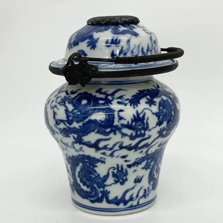 [BUNJANG] White Porcelain Blue and White Cloud Dragon Jar-shaped Teapot / 백자청화운룡문유개항아리형주전자