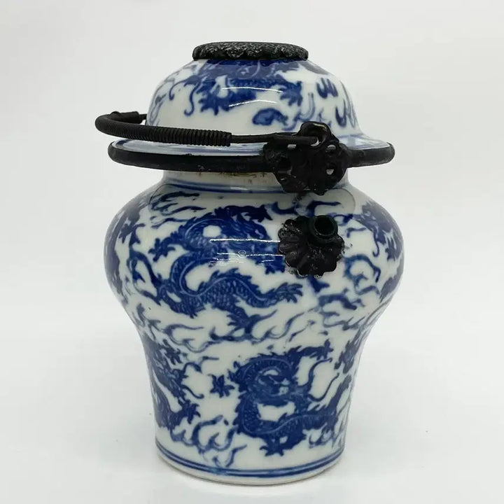 [BUNJANG] White Porcelain Blue and White Cloud Dragon Jar-shaped Teapot / 백자청화운룡문유개항아리형주전자