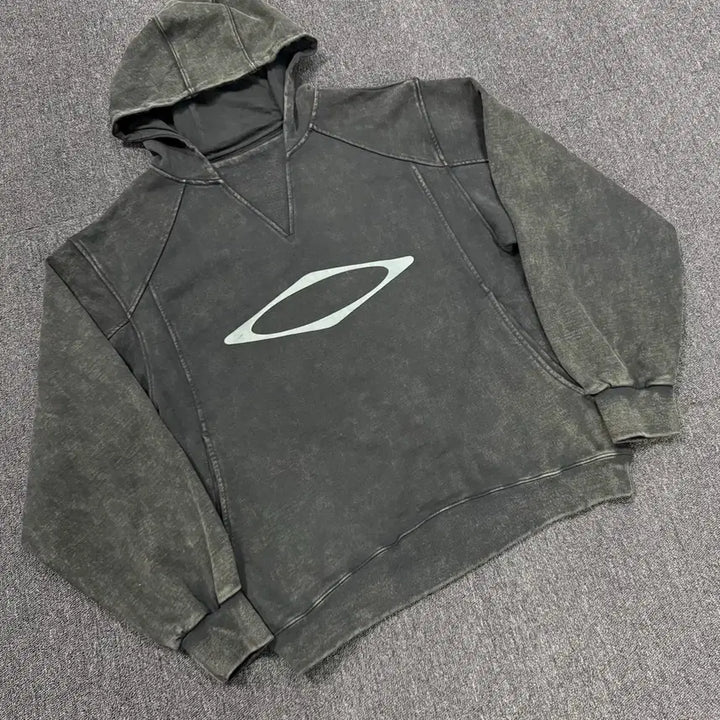 [BUNJANG] Mischief Bleached Pullover Washed Black Hoodie / 미스치프 블리치드 풀오버 워시드 블랙 후드