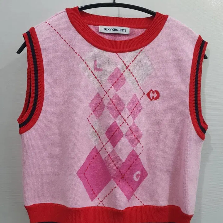 [BUNJANG] Lucky Chouette Pink Argyle Knit Vest / 럭키슈에뜨 핑크 아가일 니트 조끼38[신품급 ]