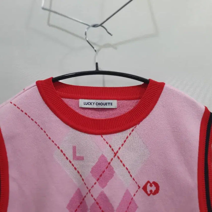 [BUNJANG] Lucky Chouette Pink Argyle Knit Vest / 럭키슈에뜨 핑크 아가일 니트 조끼38[신품급 ]