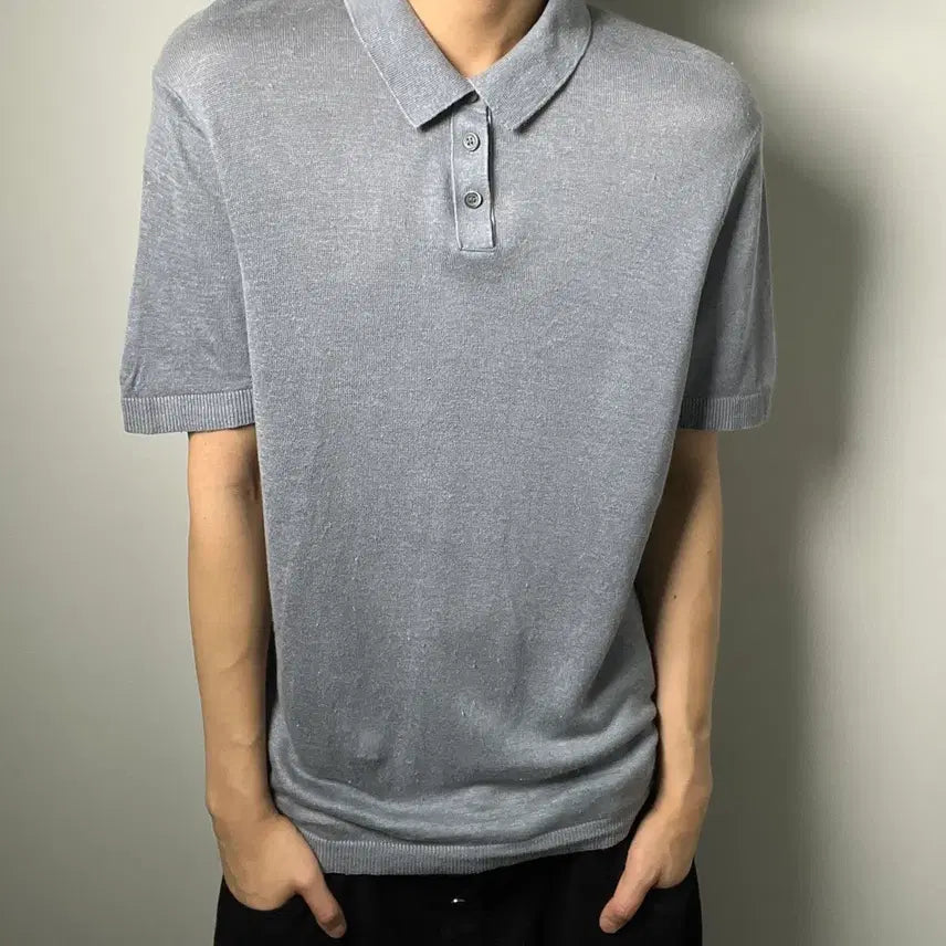 [BUNJANG] COS Grey Knit Short Sleeve Polo Shirt M / Cos 코스 그레이 니트 반팔 폴로 셔츠 M